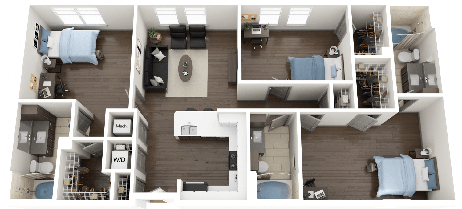 Single Occupancy C2 Floor Plan, 2 Bed 2 Bath
