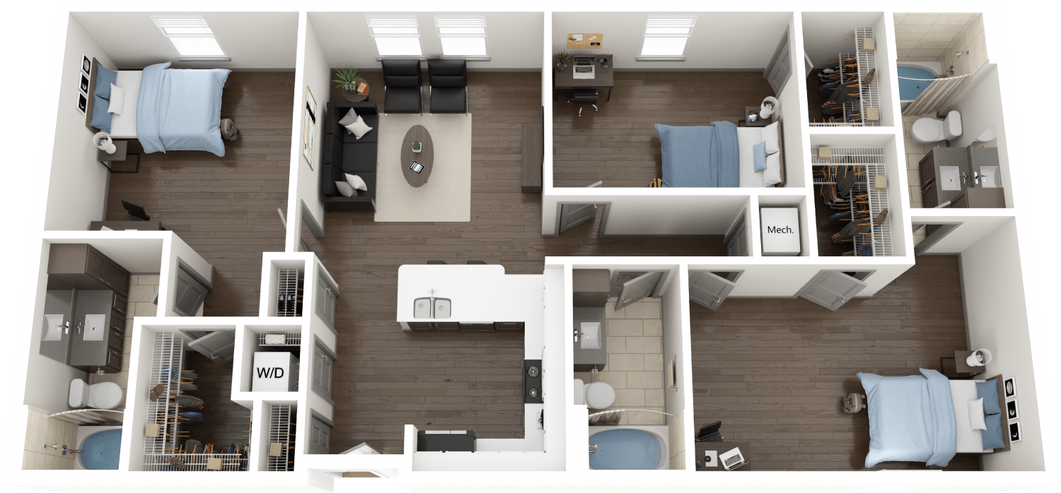 Single Occupancy C3 Floor Plan, 2 Bed 2 Bath