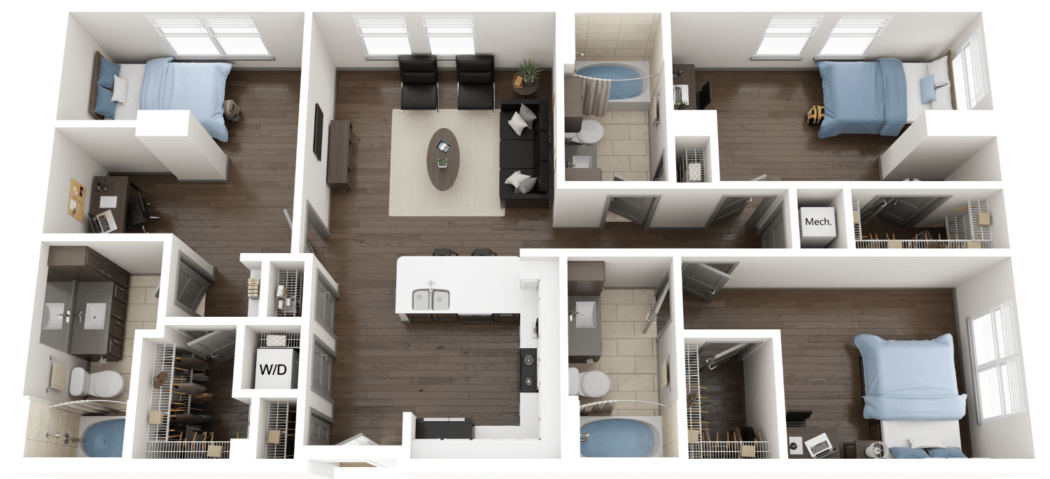 Single Occupancy Ca Floor Plan, 2 Bed 2 Bath