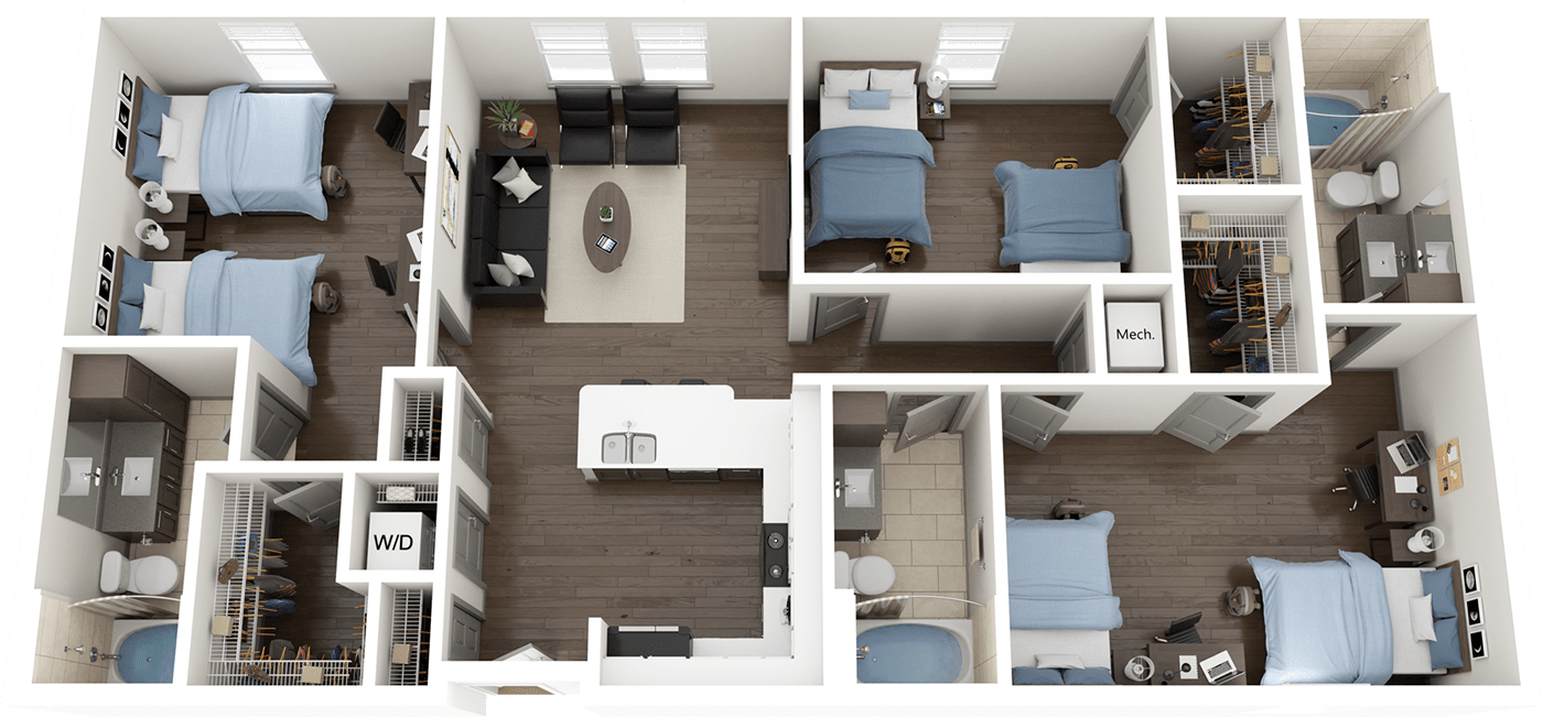 Double Occupancy C3 Floor Plan, 2 Bed 2 Bath