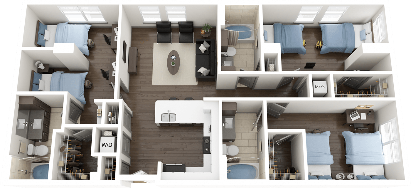 Double Occupancy Ca Floor Plan, 2 Bed 2 Bath